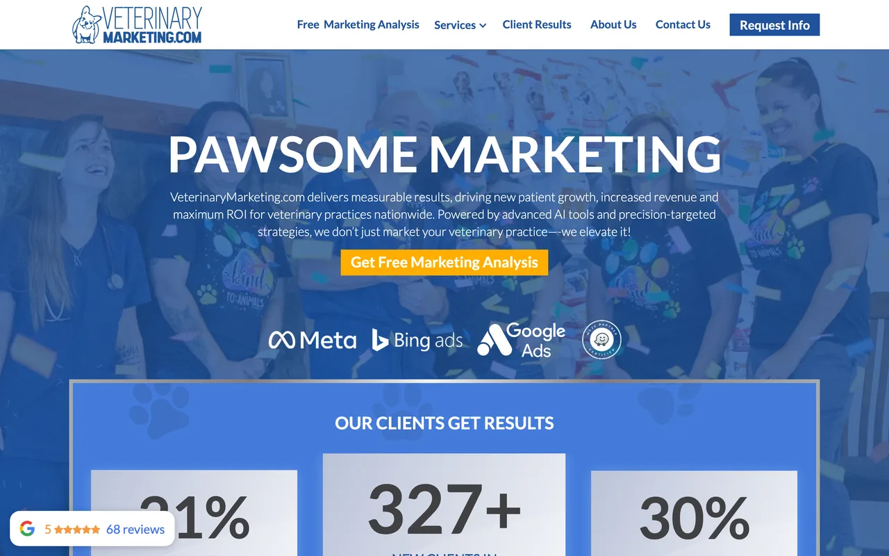 Apex Veterinary Marketing homepage screenshot, Veterinary SEO and PPC marketing