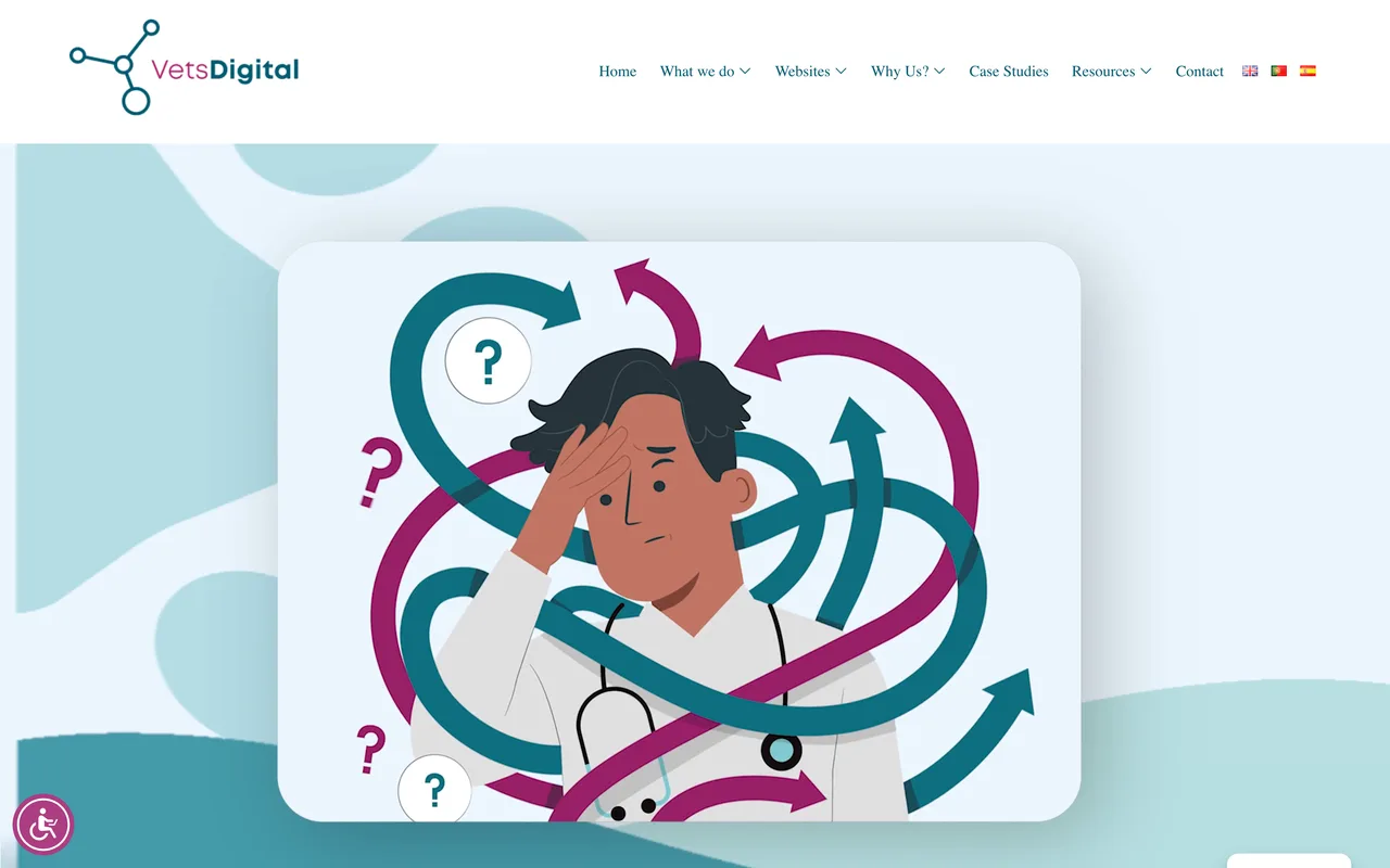 VetsDigital homepage screenshot, Digital marketing and SEO for veterinary businesses