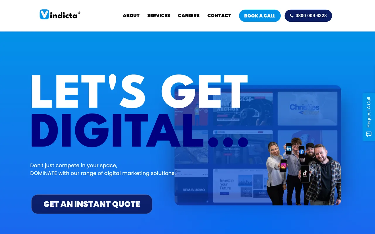 VINDICTA Digital homepage screenshot, ROI-focused organic SEO and paid digital marketing