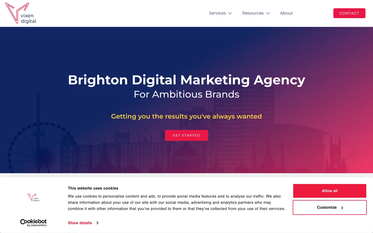 Vixen Digital homepage screenshot, SEO and paid media