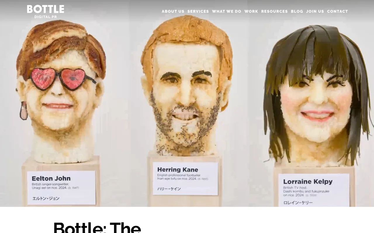 Bottle homepage screenshot, Creative digital PR for consumer brands