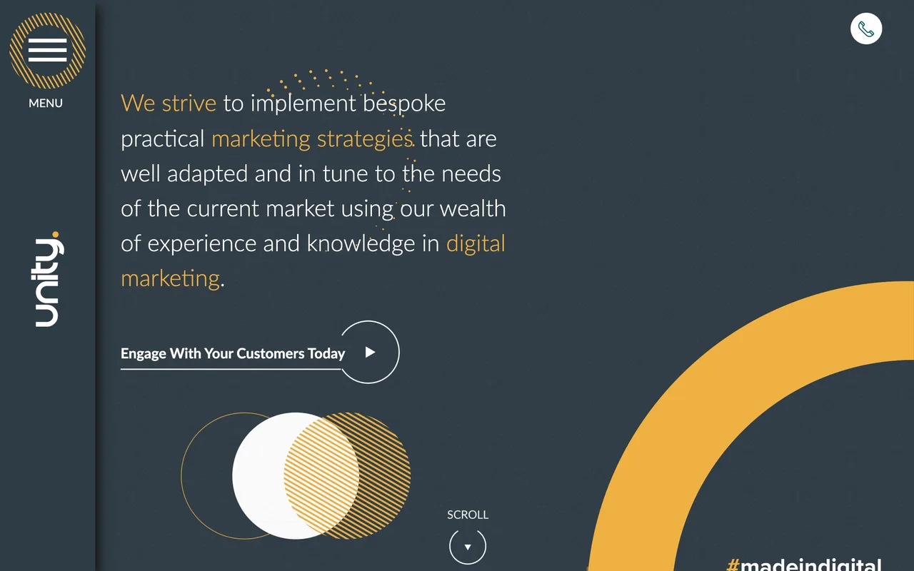 Unity - Made In Digital homepage screenshot, SEO, content and web for SMEs