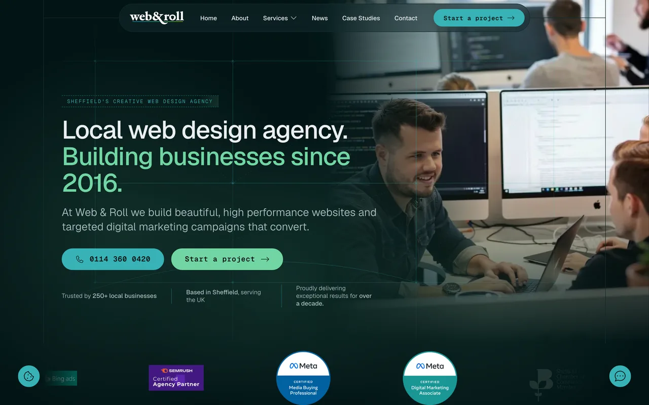 Web & Roll homepage screenshot, Web design with SEO and PPC