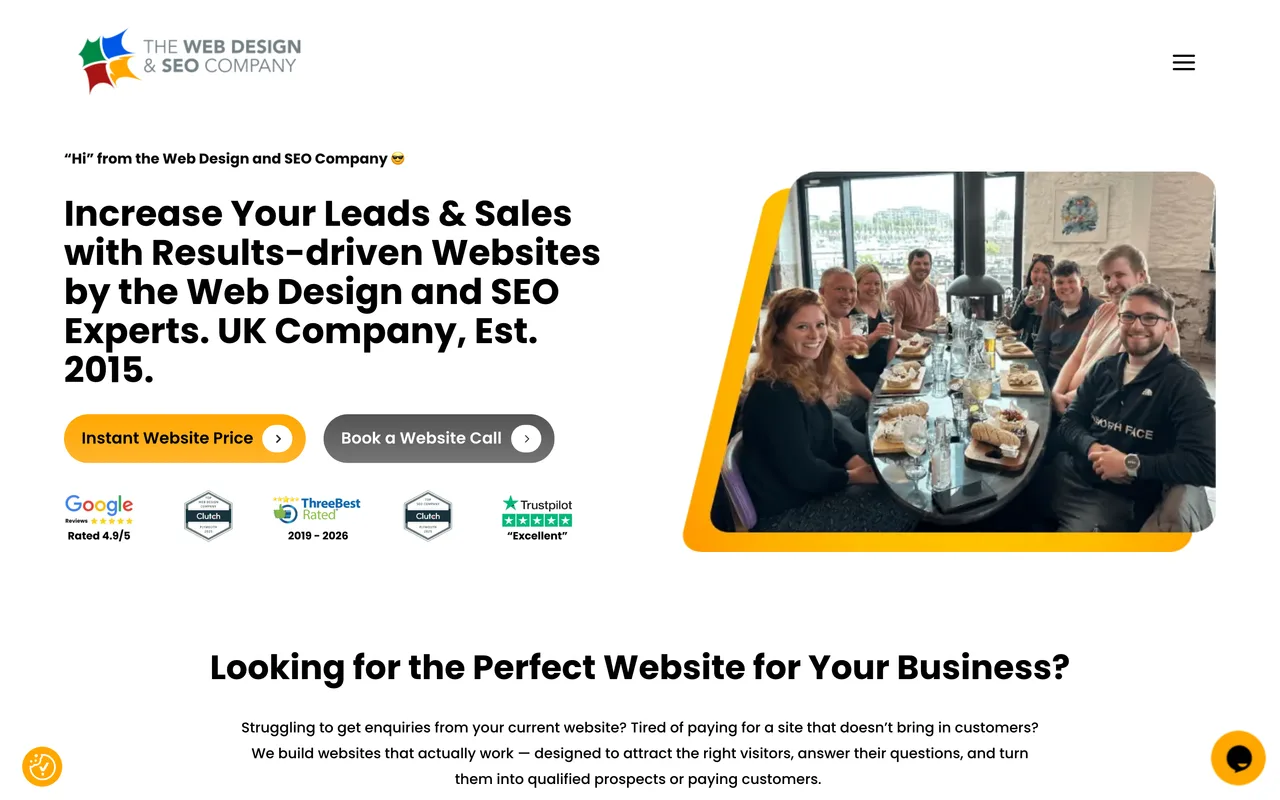 Web Design and SEO Company homepage screenshot, Results-driven websites and SEO for trades