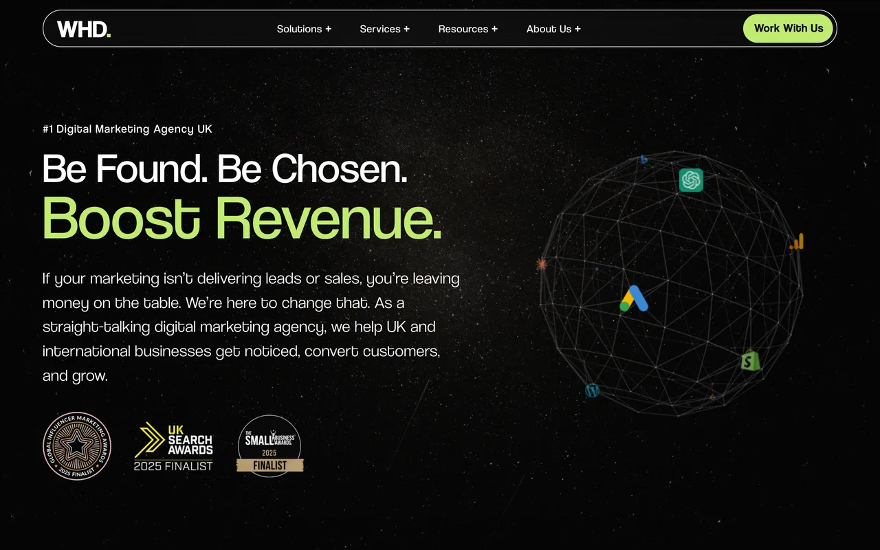 Webhive Digital homepage screenshot, Higher education SEO for course and campus visibility