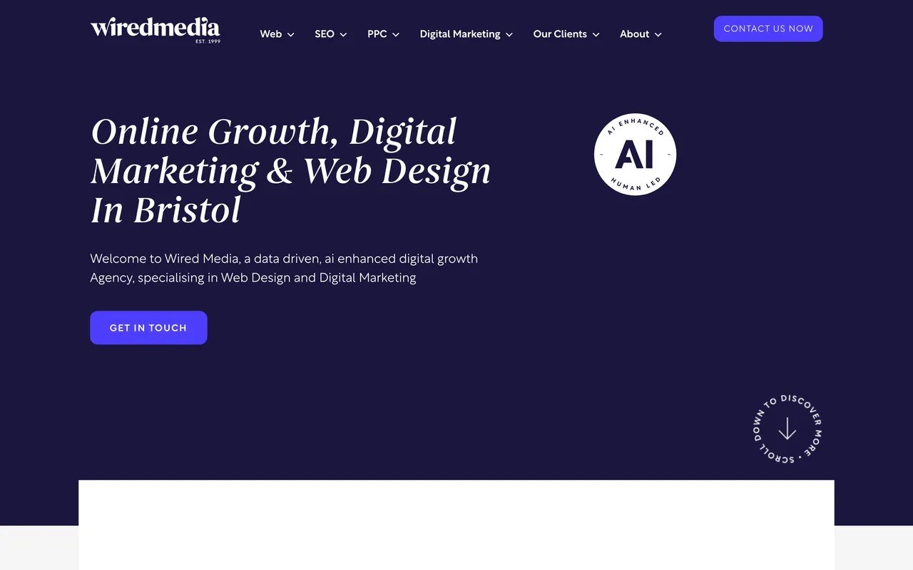 Wired Media homepage screenshot, Digital marketing and SEO for estate and letting agents