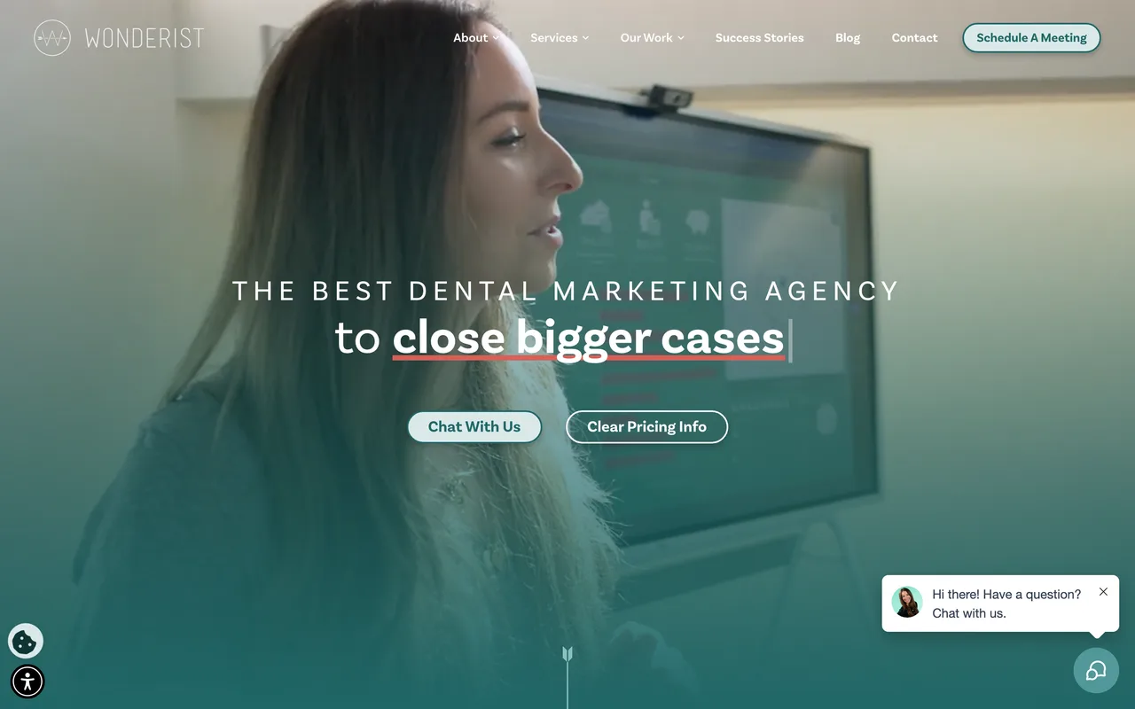 Wonderist Agency homepage screenshot, Dental marketing with Google Ads and paid social