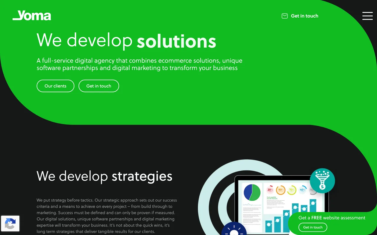 YOMA Digital homepage screenshot, Ecommerce development and digital marketing